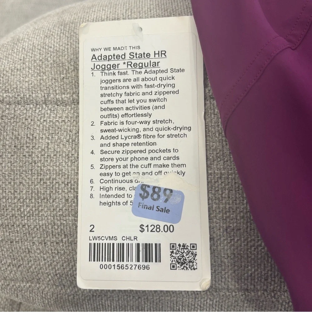 NWT Lululemon Adapted State High Rise Joggers In Chilled Grape Size 2